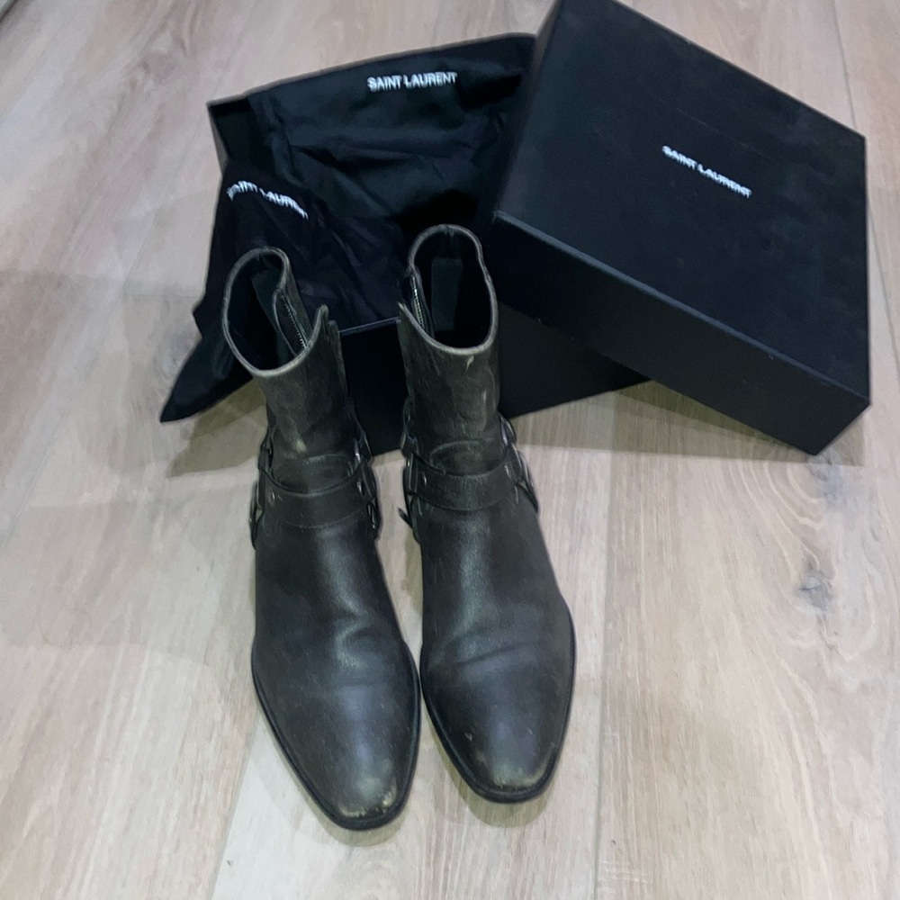 SL —black, distressed, Harness boots size 44.5/11 1/2 US